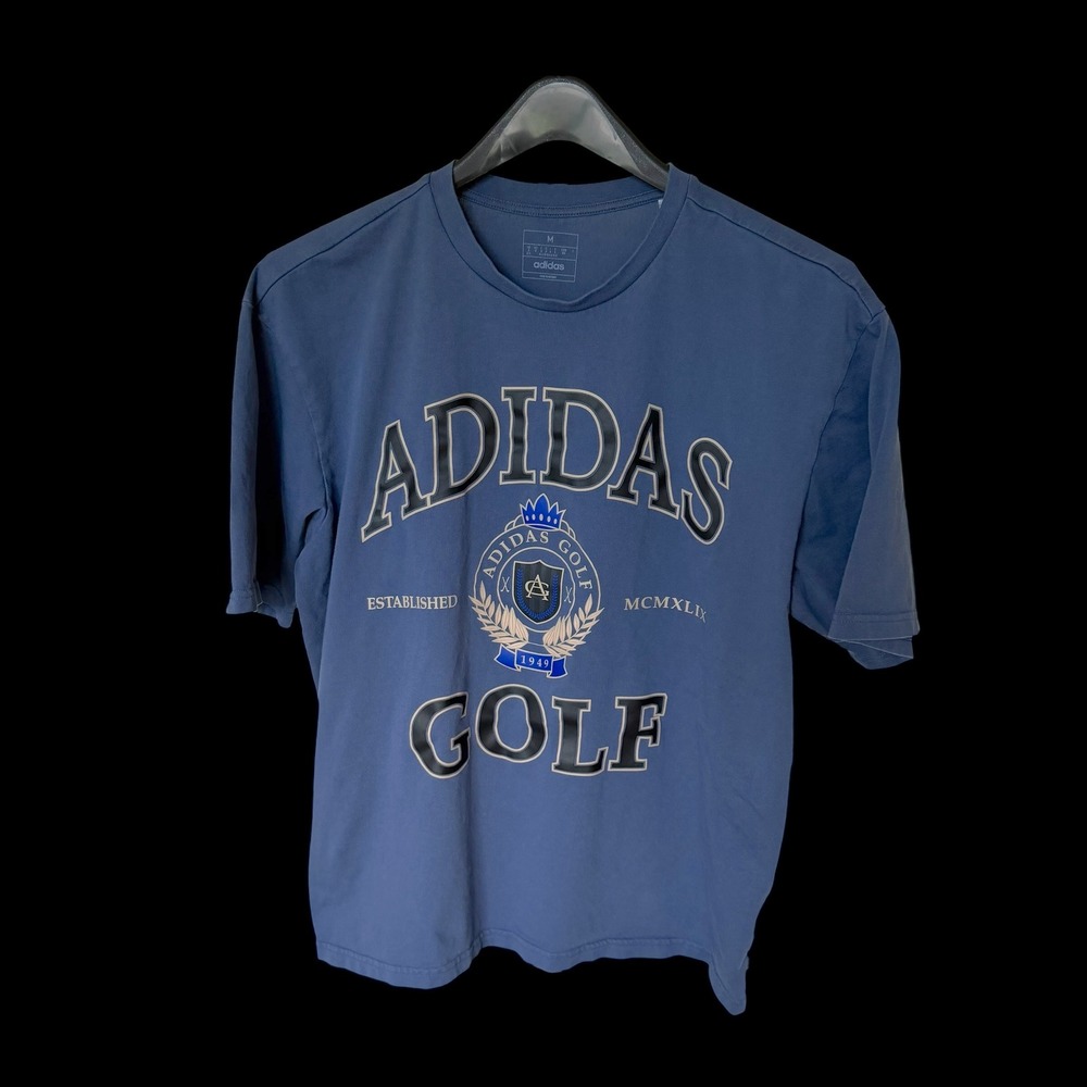 Adidas Golf Blue T-Shirt Crest Logo‎ Short Sleeve Size M